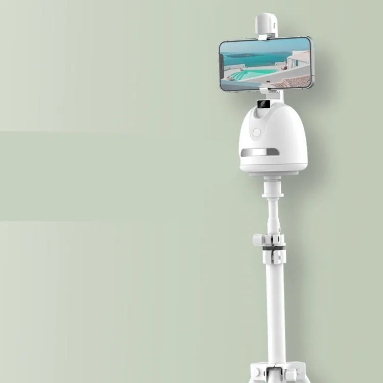 Mobile phone clip-on gimbal with 360-degree face tracking and fill light for indoor vlogging