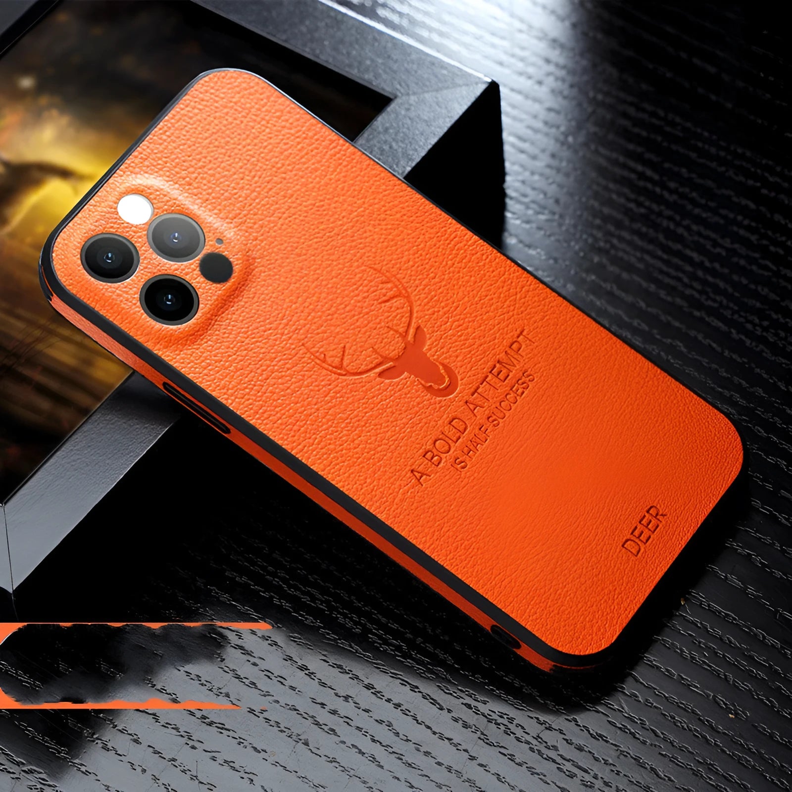 Square leather texture iPhone case in multiple colours showing shockproof design