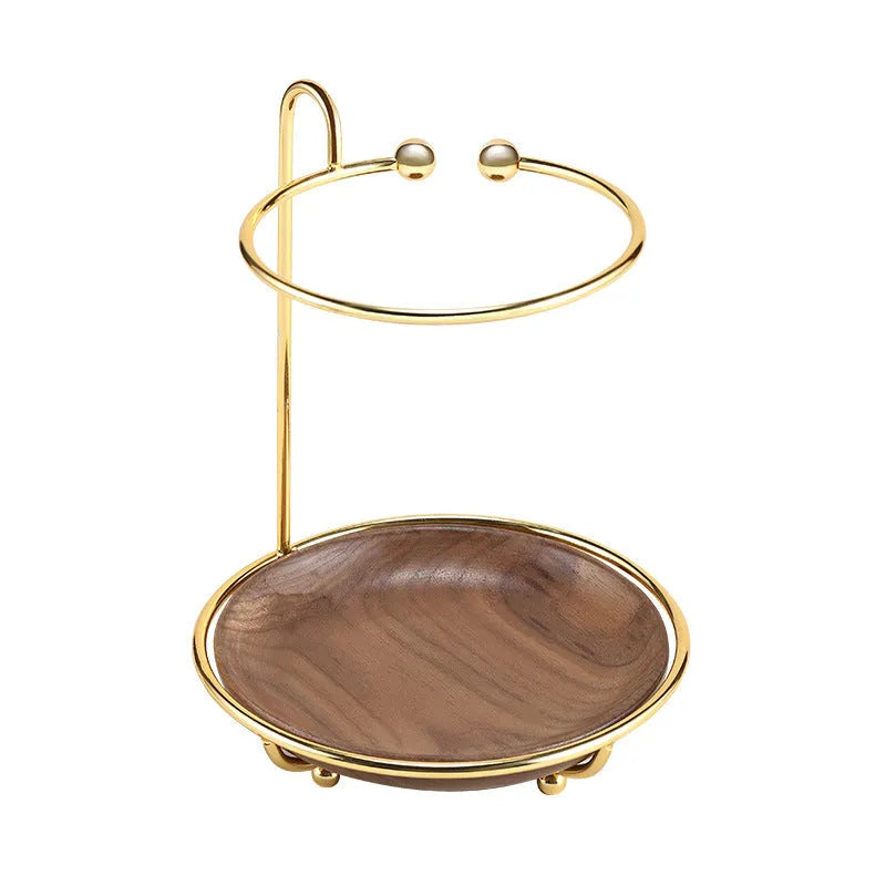 Walnut solid wood key rack with storage tray measuring 21cm by 16.5cm