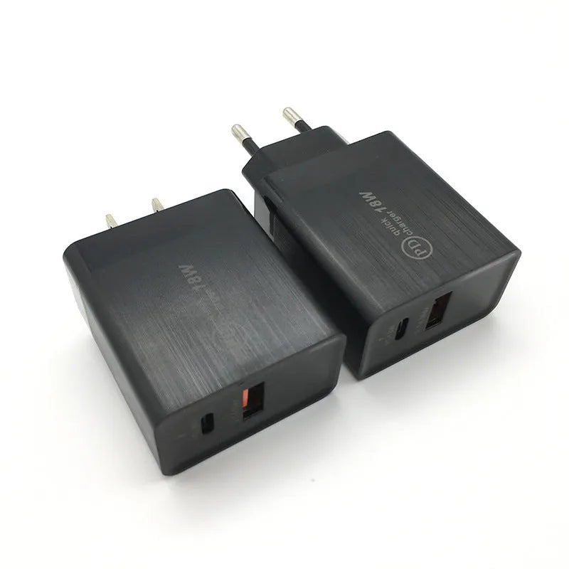 White 18W USB-C wall fast charger with US plug on a plain background