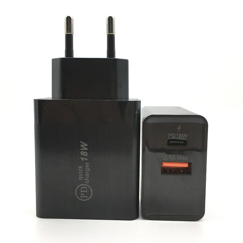 White 18W USB-C wall fast charger with US plug on a plain background