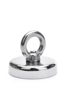 Silver D25mm salvage magnet with lifting ring and suction cup for underwater metal recovery