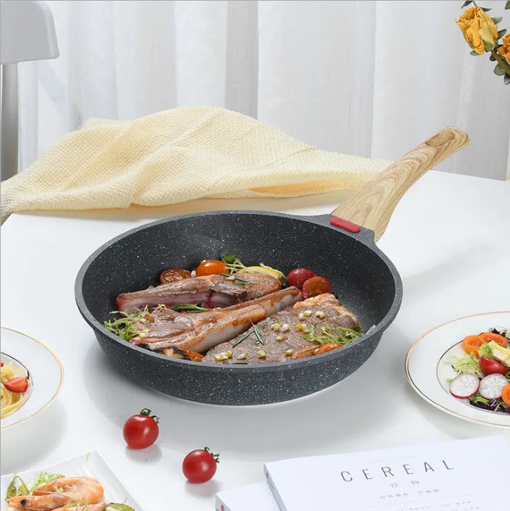 Macadamite non-stick frying pan with double-bottom construction in ash or green colour