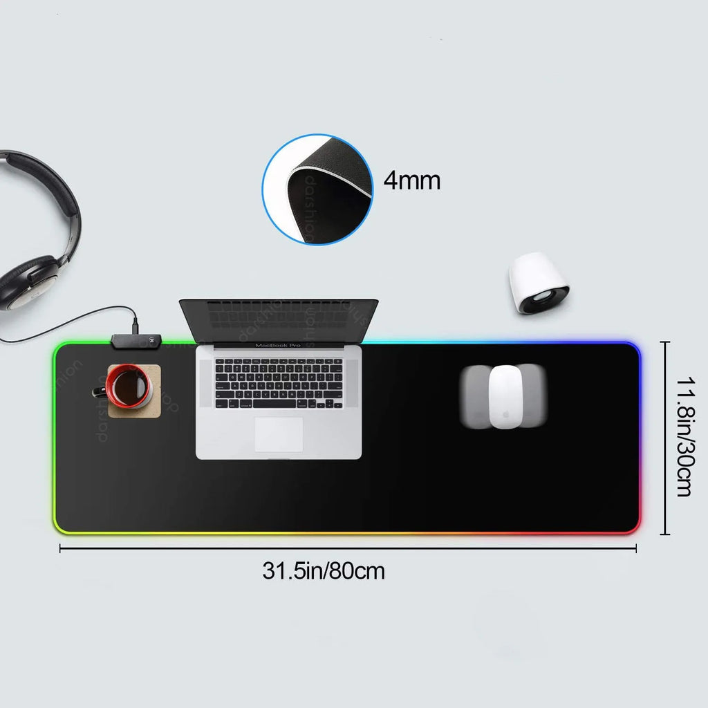 Luminous RGB mouse pad, non-slip rubber desk mat, 300 x 800 x 4 mm, single-sided thermal transfer pattern