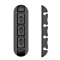Black soft plastic desktop magnetic charging cable organiser on a desk.