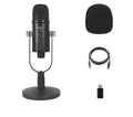 Black BM-86PRO USB condenser microphone on a metal stand with sponge pop filter.