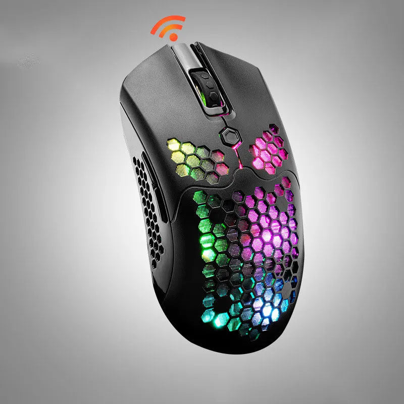 Free Wolf X2 Wireless Mouse in black with 7 keys and four-way scroll wheel on a desk
