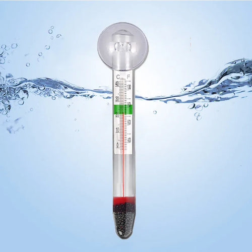 White chubby glass floating aquarium thermometer with suction cup for fish tank water temperature monitoring