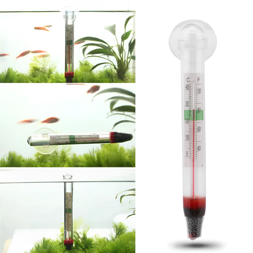 White chubby glass floating aquarium thermometer with suction cup for fish tank water temperature monitoring