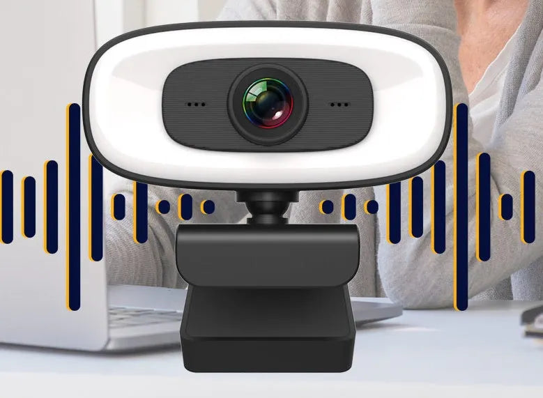 Black USB computer webcam with 2K resolution and 400W pixel CMOS sensor for desktop video conferencing