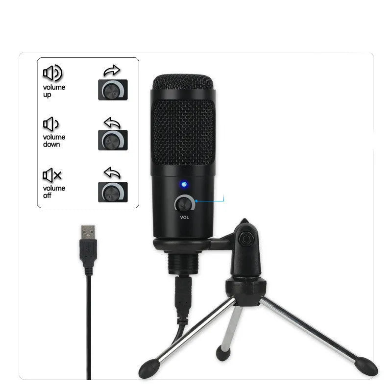 Black wireless condenser microphone with super-cardioid pickup, 7.1 channel support, and mounting bracket on a desk setup