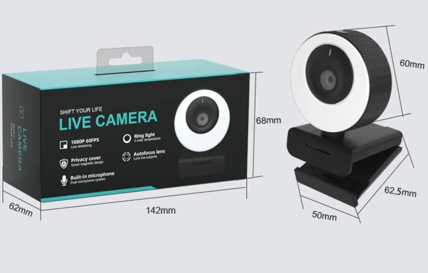 Black USB webcam with privacy cover on a 1.7m cable for 1080p HD video calls
