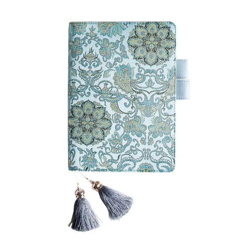 Blue floral fabric cover notebook in A5 and A6 sizes, showing the 'flying blue flowers' design.