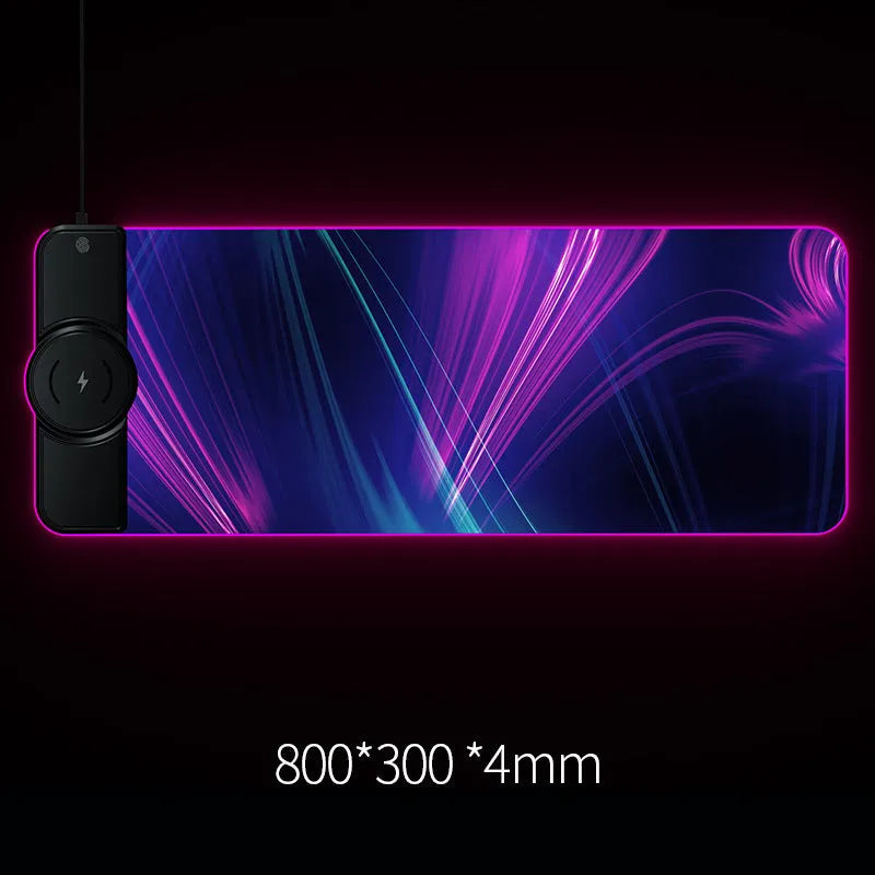 Colorful wireless charging mouse pad with indication function, model E-66, available in black colorful and gray