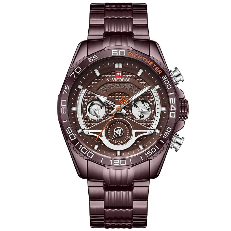Lingxiang 9185 men's sports watch with 45mm round dial and six-pin stainless steel band