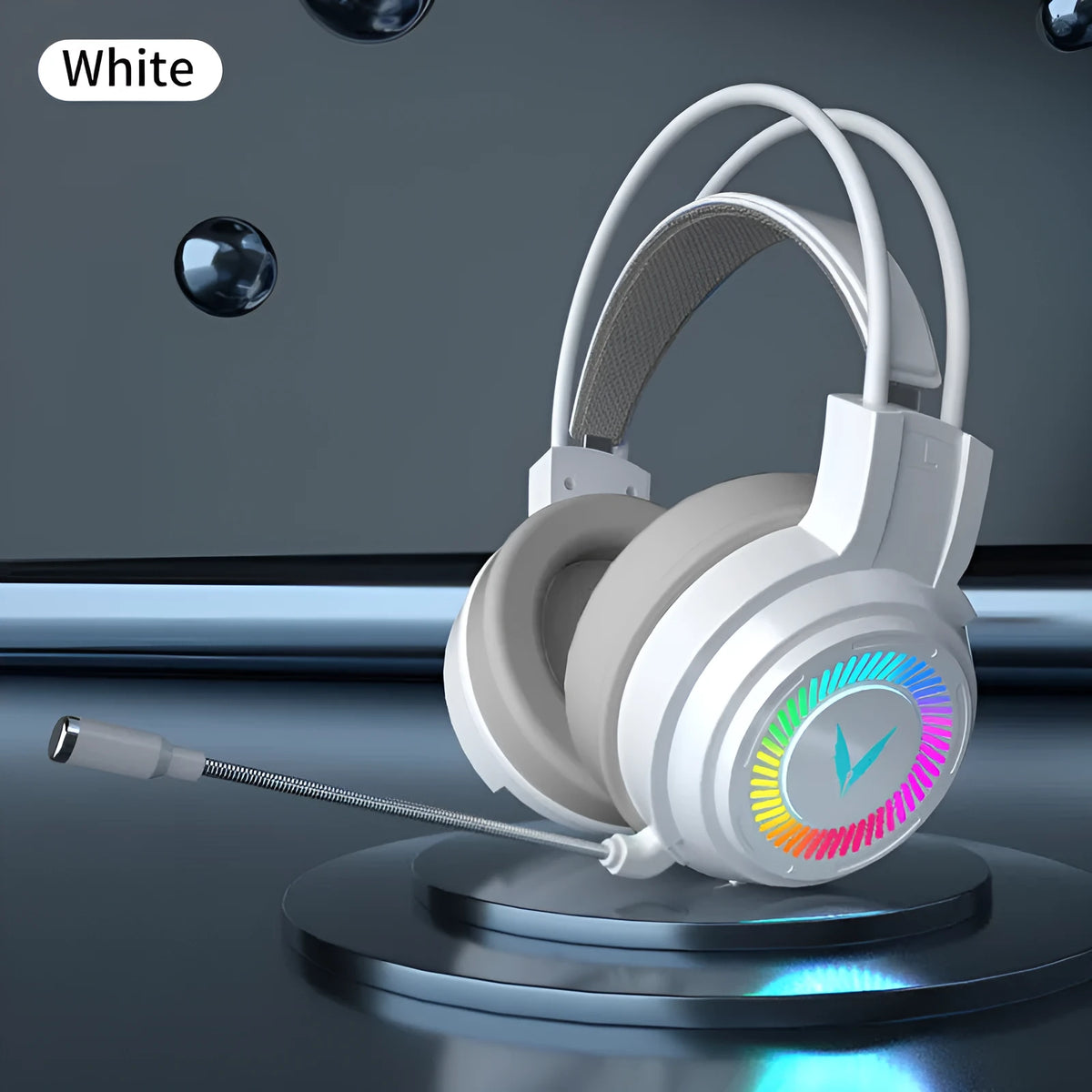 Wired gaming headset with microphone, 3.5mm or USB plug, Black Pink White, 32 Ohm impedance