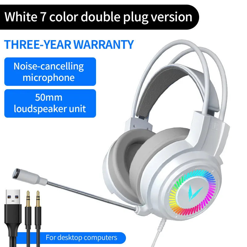Wired gaming headset with microphone, 3.5mm or USB plug, Black Pink White, 32 Ohm impedance
