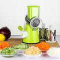 Blue vegetable chopper kitchen gadget with suction cup base for slicing potatoes and carrots