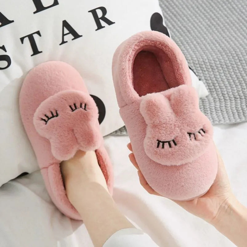 Women cartoon bunny home slippers in pink with slip-on Baotou design and cotton mop fabric