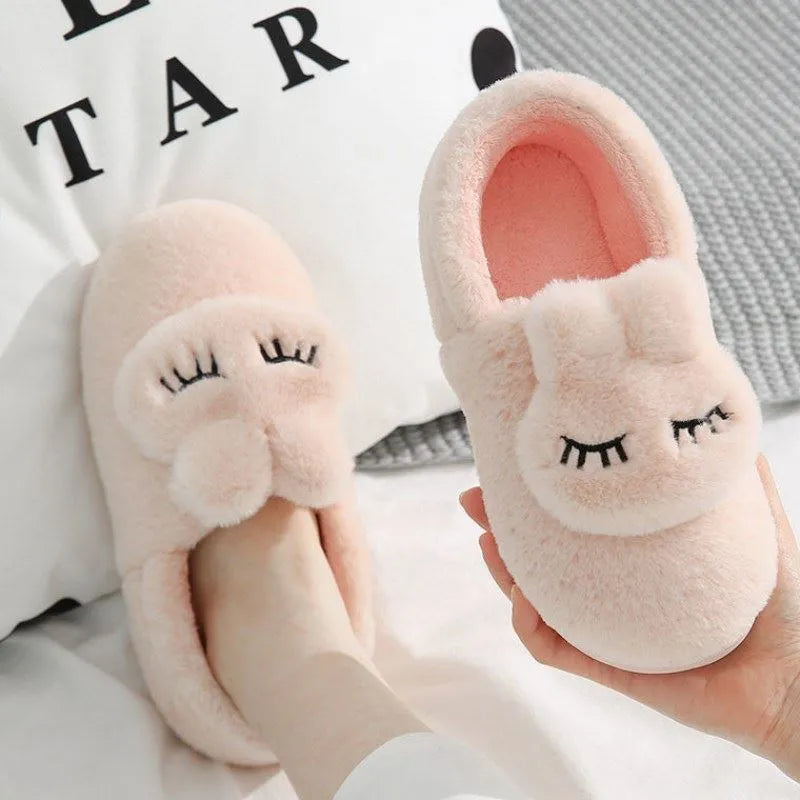 Women cartoon bunny home slippers in pink with slip-on Baotou design and cotton mop fabric