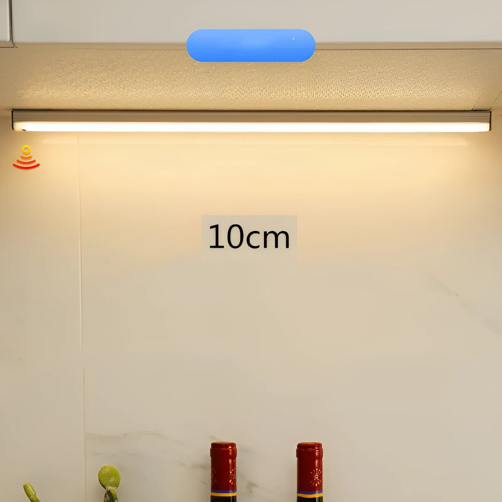 Rechargeable hand-scan activated LED strip light with magnetic mounting for cabinet interiors