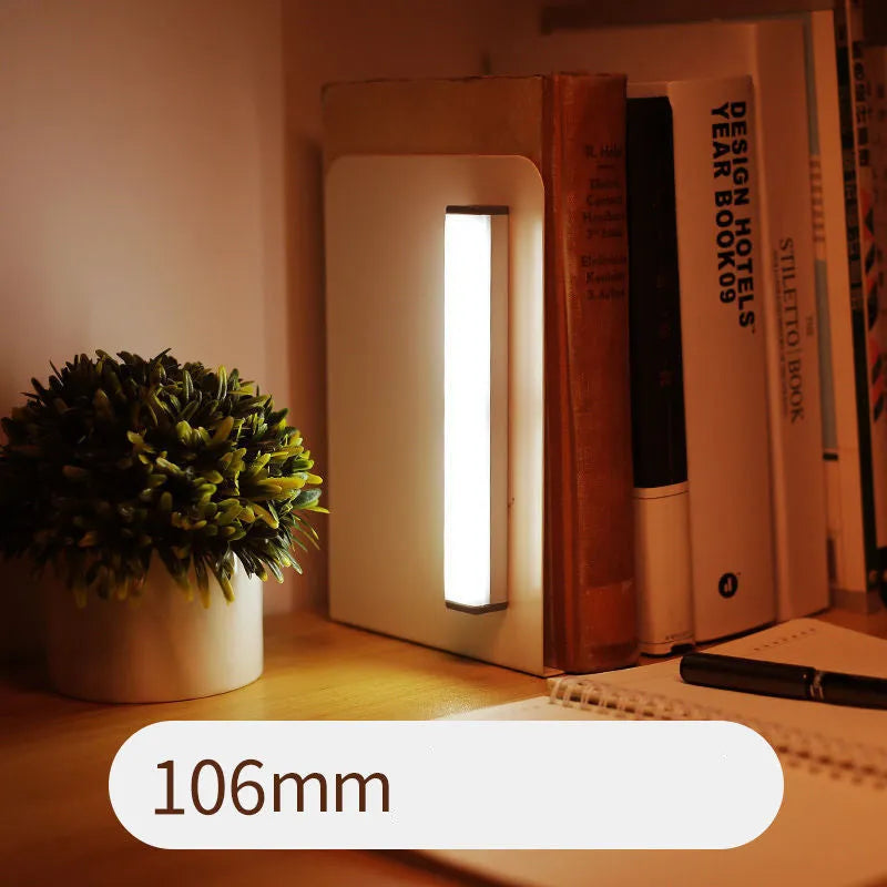 Rechargeable hand-scan activated LED strip light with magnetic mounting for cabinet interiors