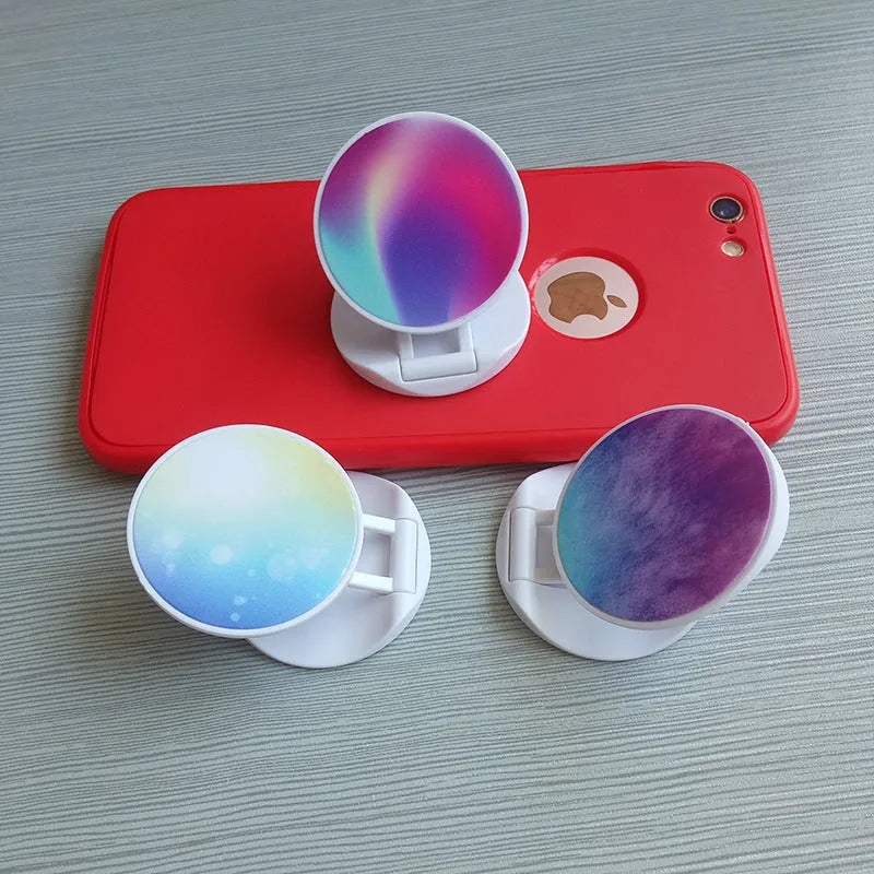 Folding mobile phone stand with thermal transfer aluminium finish in desktop use position