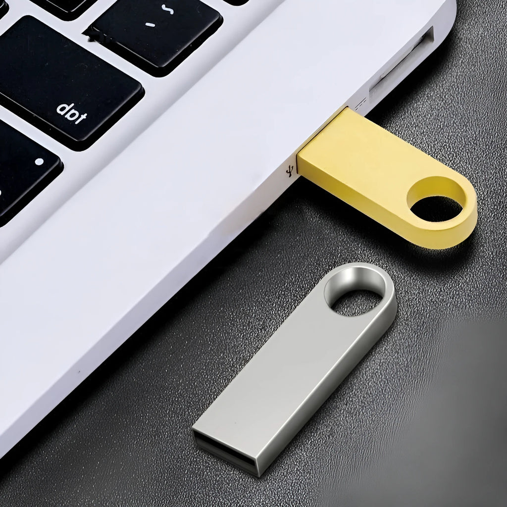 Gold USB 2.0 metal flash drive with compact design, 128GB capacity