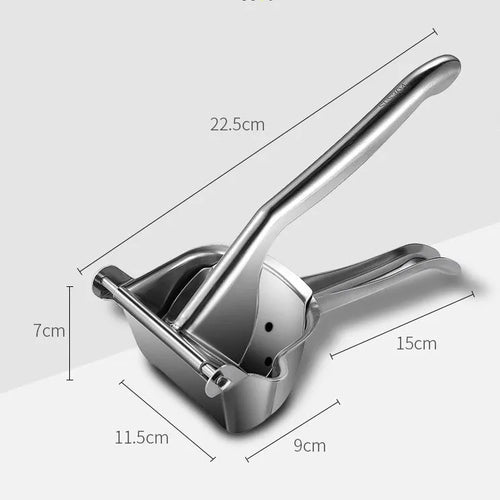 304 stainless steel manual juicer with porous filter and triangular juice outlet on kitchen counter