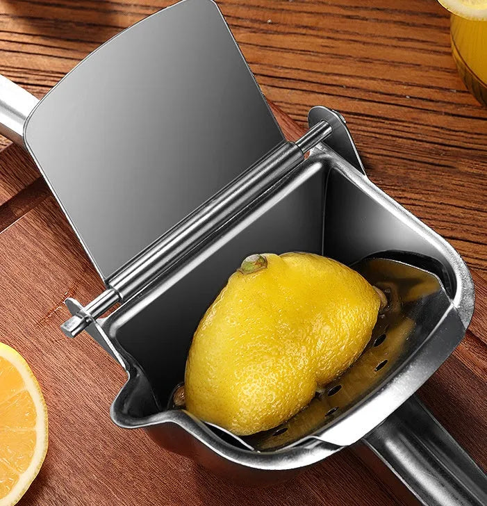 304 stainless steel manual juicer with porous filter and triangular juice outlet on kitchen counter