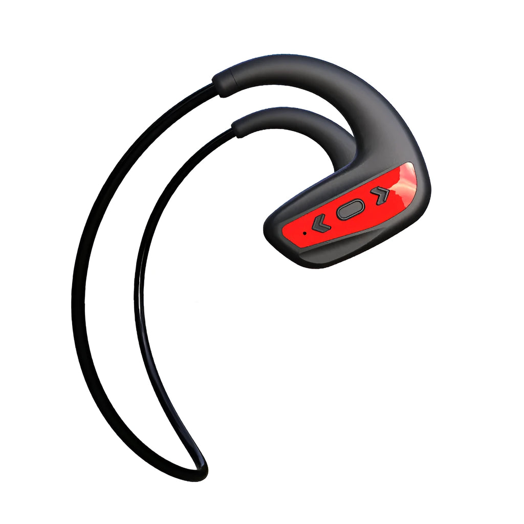 Black waterproof Bluetooth swimming headset with head-mounted design for sports use