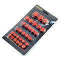 Board of plastic electroplating motorcycle and scooter screw caps in 30 different sizes and six colours