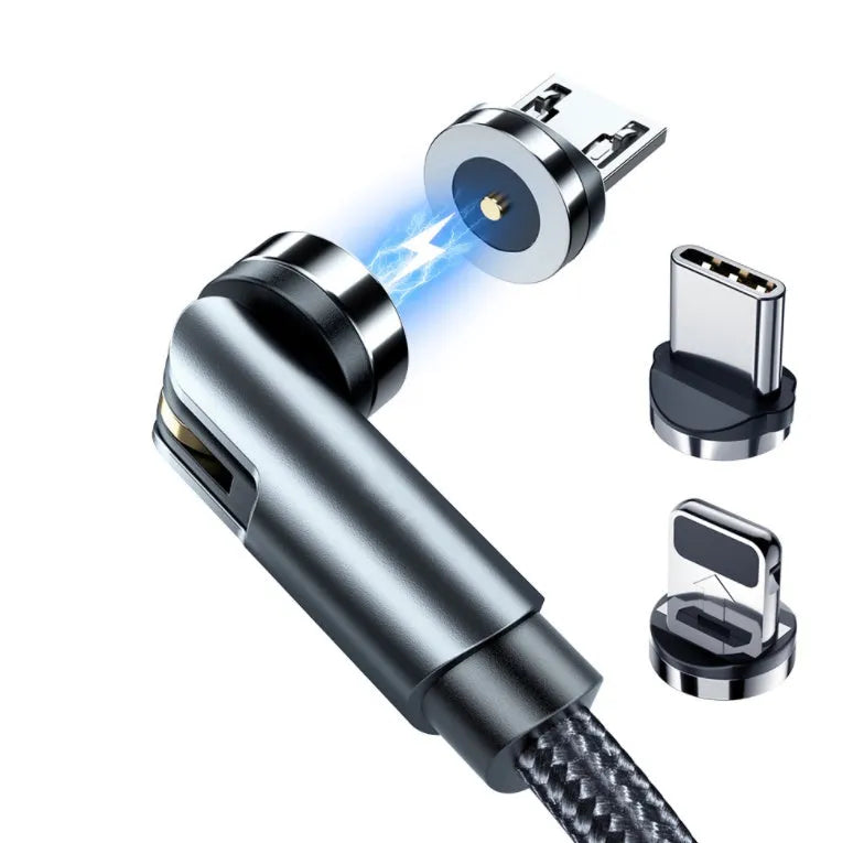 Essager rotating magnetic USB charging cable with blue LED light showing 360-degree rotation