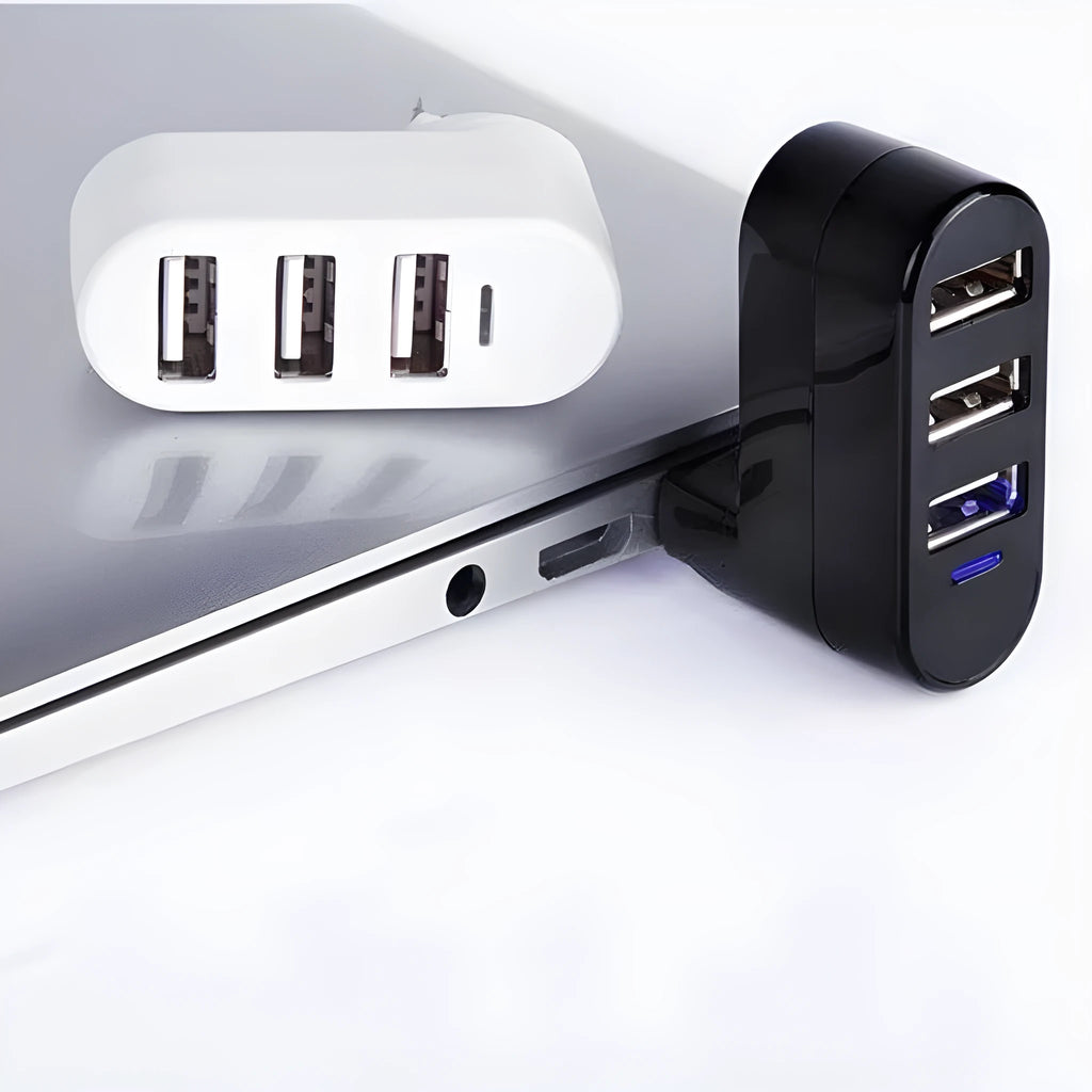 USB 2.0 multi-port hub splitter in black or white colour with spin-design