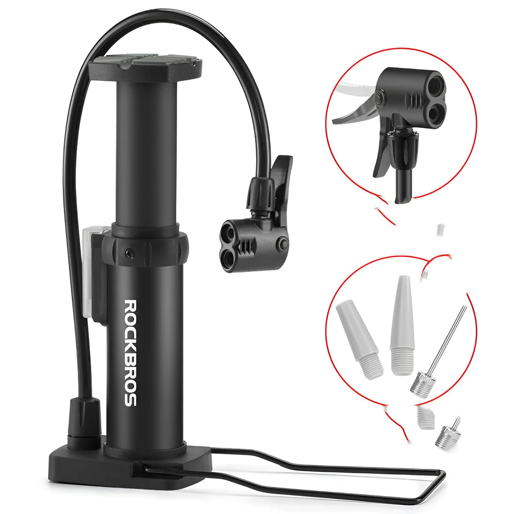 Foot operated air pump for balls in black colour with standard nozzle