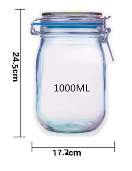 Reusable PE plastic self-sealing snack storage bag with zipper, 1L capacity, for biscuits and nuts