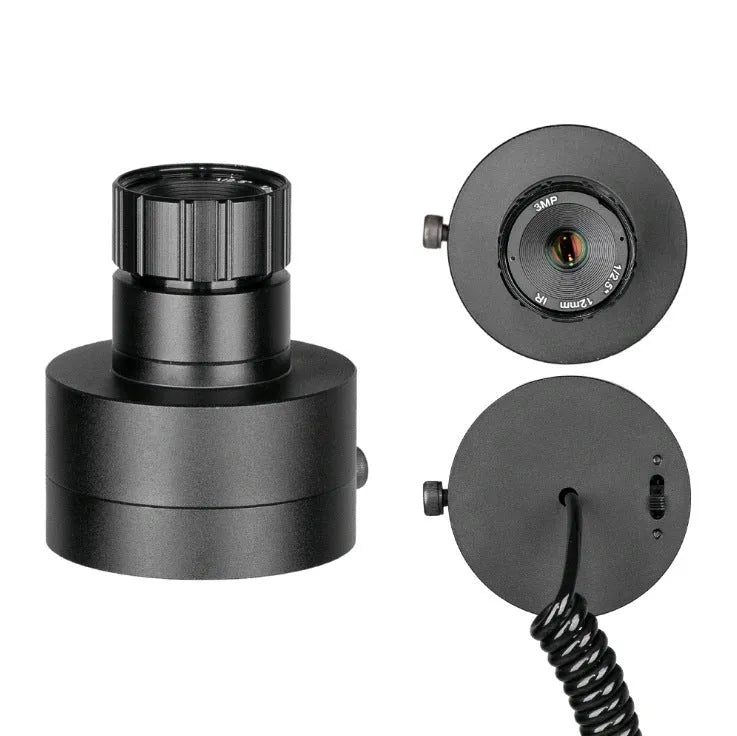 Black digital night vision goggles with a large front lens and a 5-inch LCD display screen.