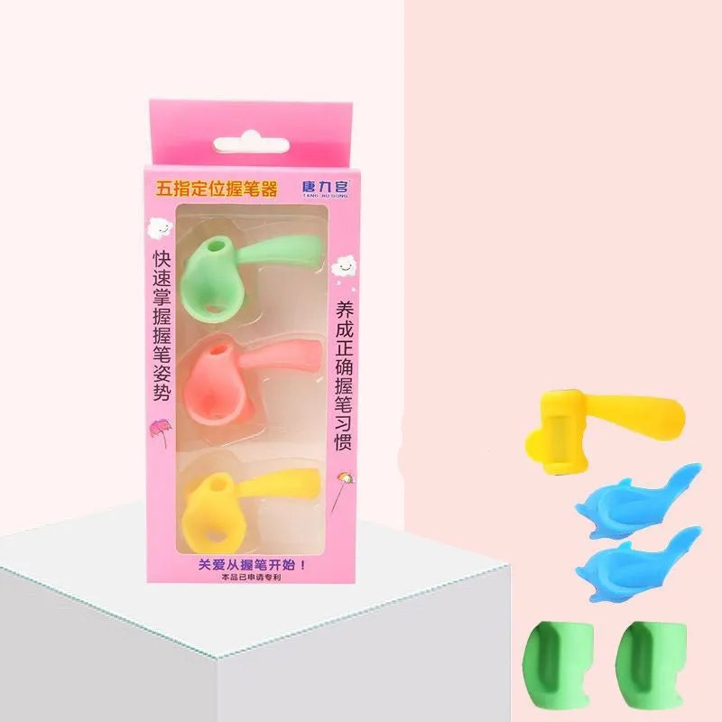 Children's pen holder writing orthosis with corrector tool in assorted colour sets.
