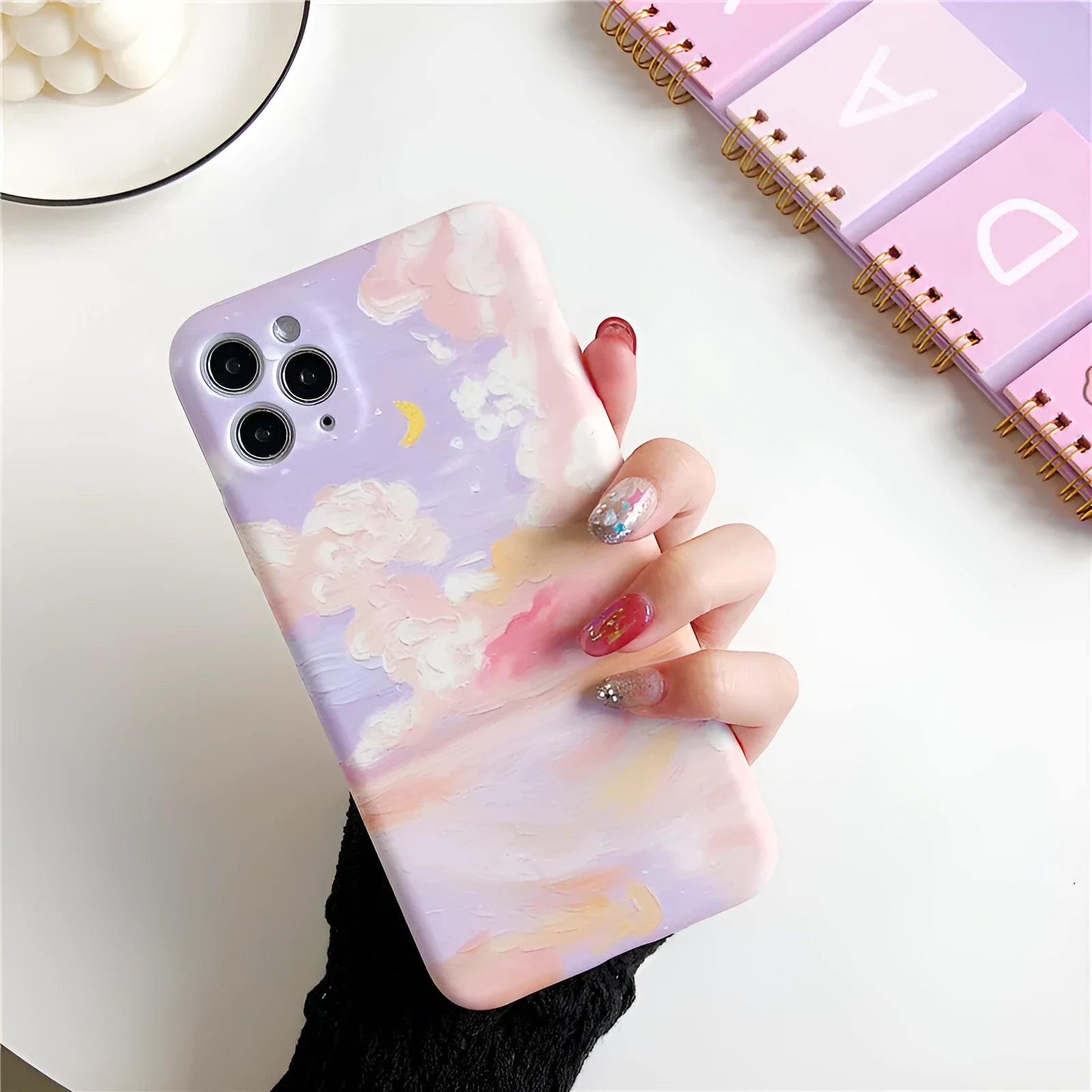 Purple starry sky cloud oil painting design on soft TPU iPhone case with Korean graffiti style