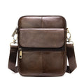 Men's first layer cowhide small square waist bag with zip opening and shoulder strap