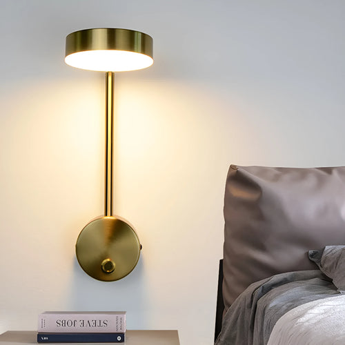 Acrylic square LED wall lamp with gold switch, 100x400mm, warm white light for bedside decoration
