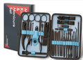 25-26 piece nail clippers manicure set in black and red leather case with black matt finish steel tools