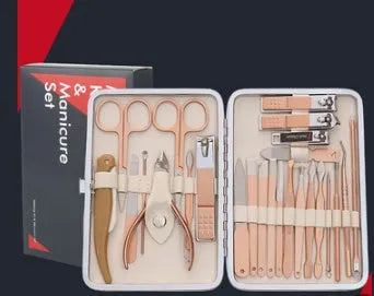 25-26 piece nail clippers manicure set in black and red leather case with black matt finish steel tools