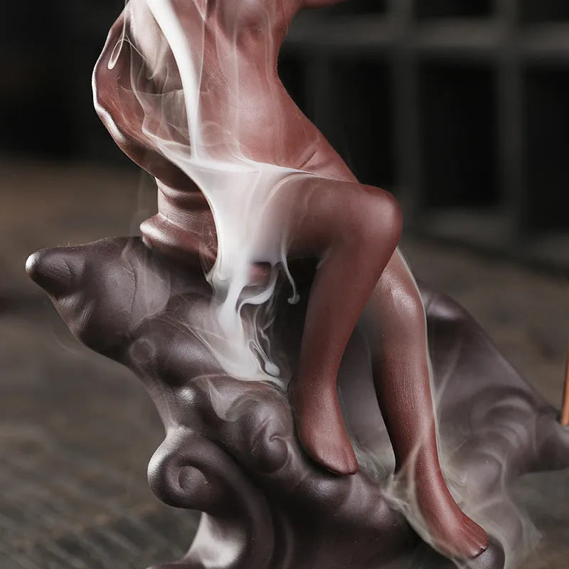 Creative snail red backflow incense burner handmade from agarwood for home aromatherapy