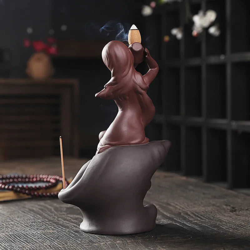 Creative snail red backflow incense burner handmade from agarwood for home aromatherapy