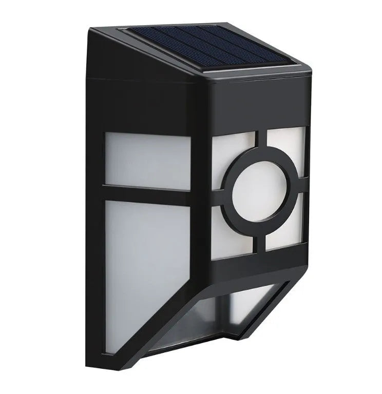 2LED solar wall light with retro nostalgia style, warm or white light, compact size for outdoor fence and garden use
