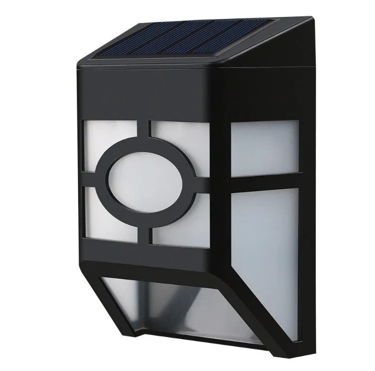 2LED solar wall light with retro nostalgia style, warm or white light, compact size for outdoor fence and garden use