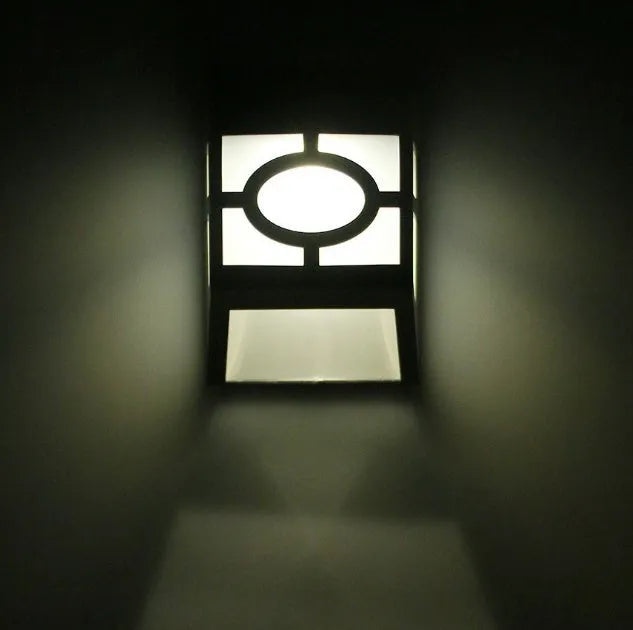 2LED solar wall light with retro nostalgia style, warm or white light, compact size for outdoor fence and garden use