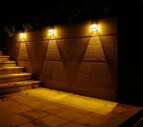 2LED solar wall light with retro nostalgia style, warm or white light, compact size for outdoor fence and garden use