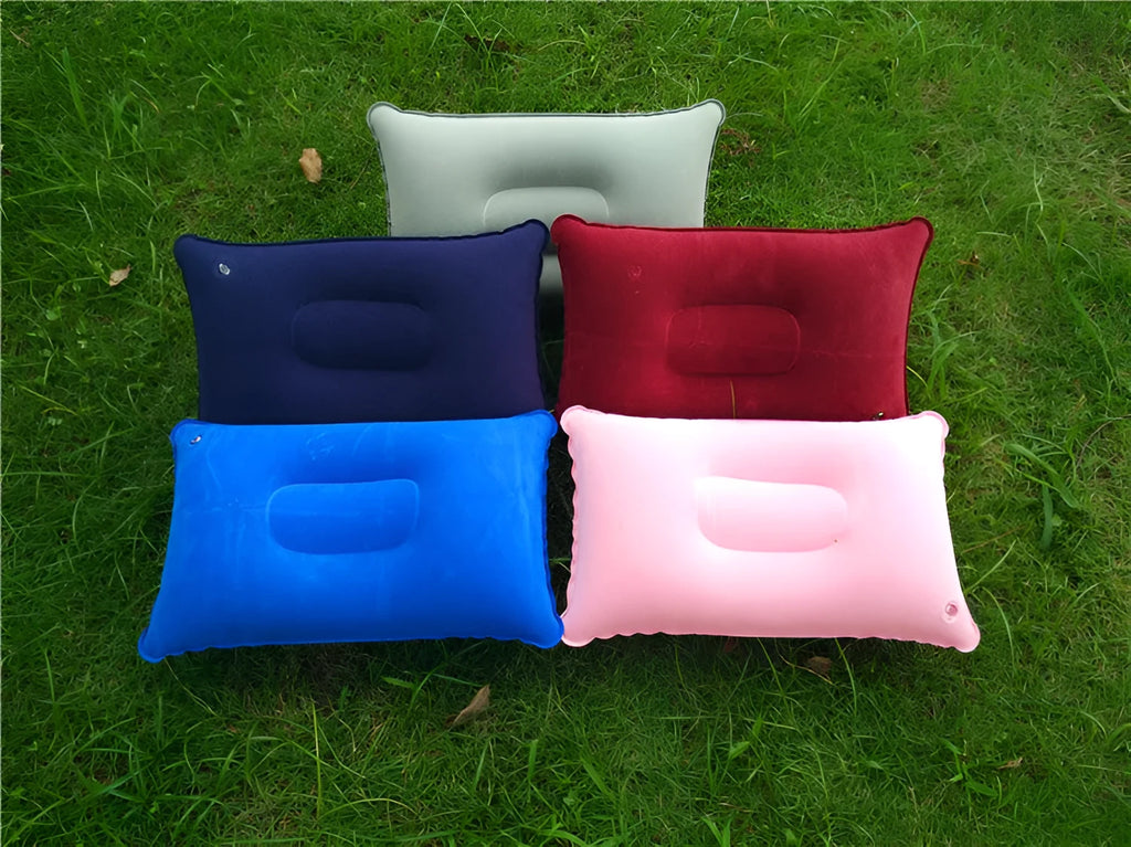 Inflatable camping pillow 38x24cm PVC flocked rectangular travel pillow 50g in grey